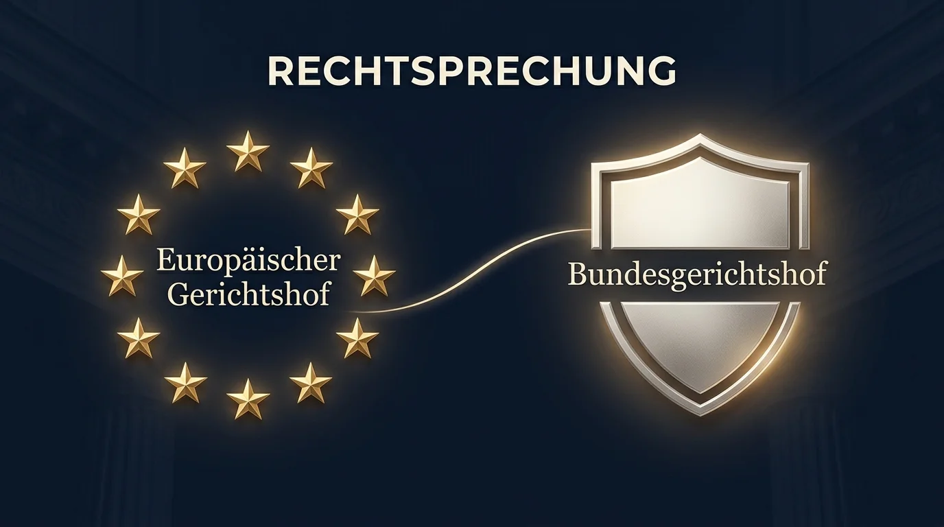 Symbolische Verbindung zwischen Europa-Sternenkranz und deutschem Bundesadler als Hinweis auf die EuGH- und BGH-Rechtsprechung zum GlüStV