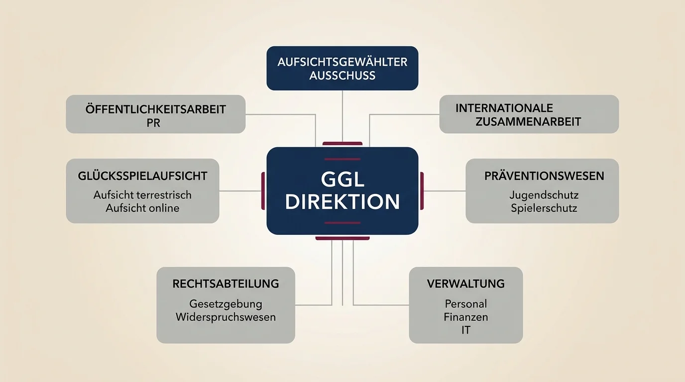 Schematische Darstellung der GGL-Organisationsstruktur mit Aufsichtsbereichen und Verwaltungsräten