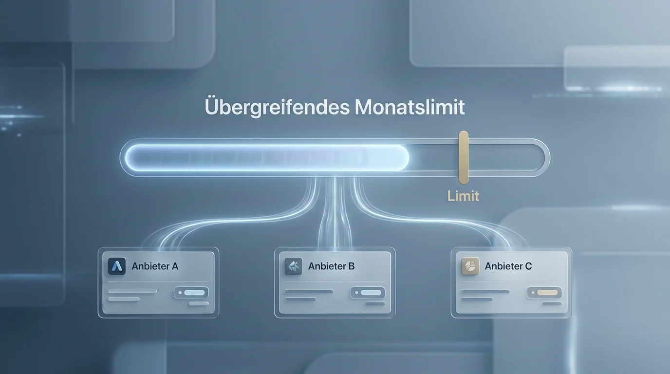 Visualisierung der anbieterübergreifenden Verrechnung des Monatslimits über drei GGL-lizenzierte Anbieter