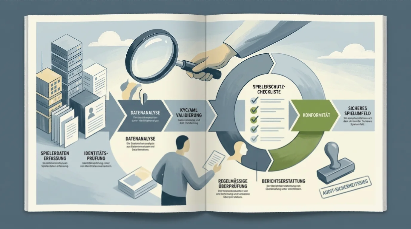 Visualisierung der Prüfprozesse unter der Player Protection Directive mit Audit-Symbolik