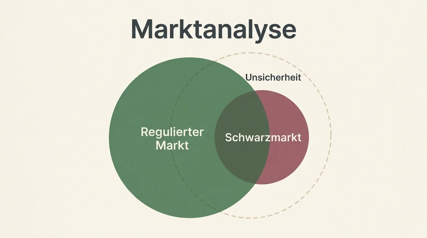 Vergleichsdiagramm der Schätzungen zum Schwarzmarktanteil im deutschen Online-Glücksspiel